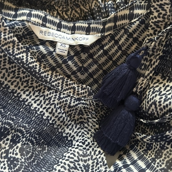 Rebecca Minkoff Nicky dress ruffle bottom sleeveless tassels blue tan print XS - Picture 11 of 13